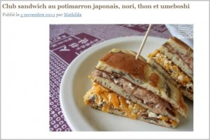 Club Sandwich au potimarron, nori, thon et umeboshi