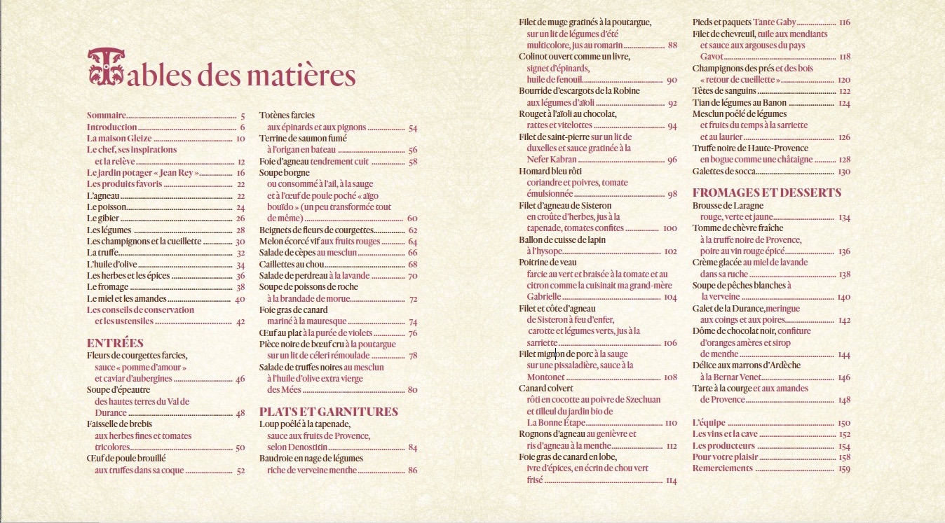 Table des matières de La Bonne Etape, de Jany Gleize, éditions B. Eveno
