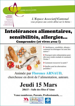 Affiche Conférence sur les intolérances alimentaires AIME mars 2018