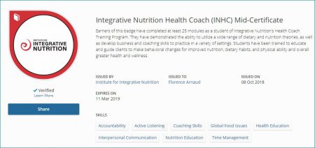 Mon mid certificate de l'IIN, Institute for Integrative Nutrition